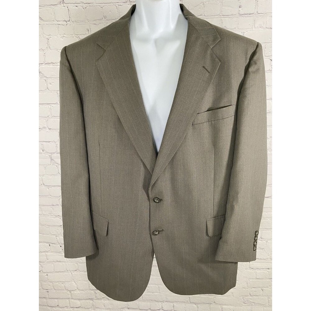 VTG Stafford Gray Two Button Coat Blazer Jacket Windowpane Striped 46R